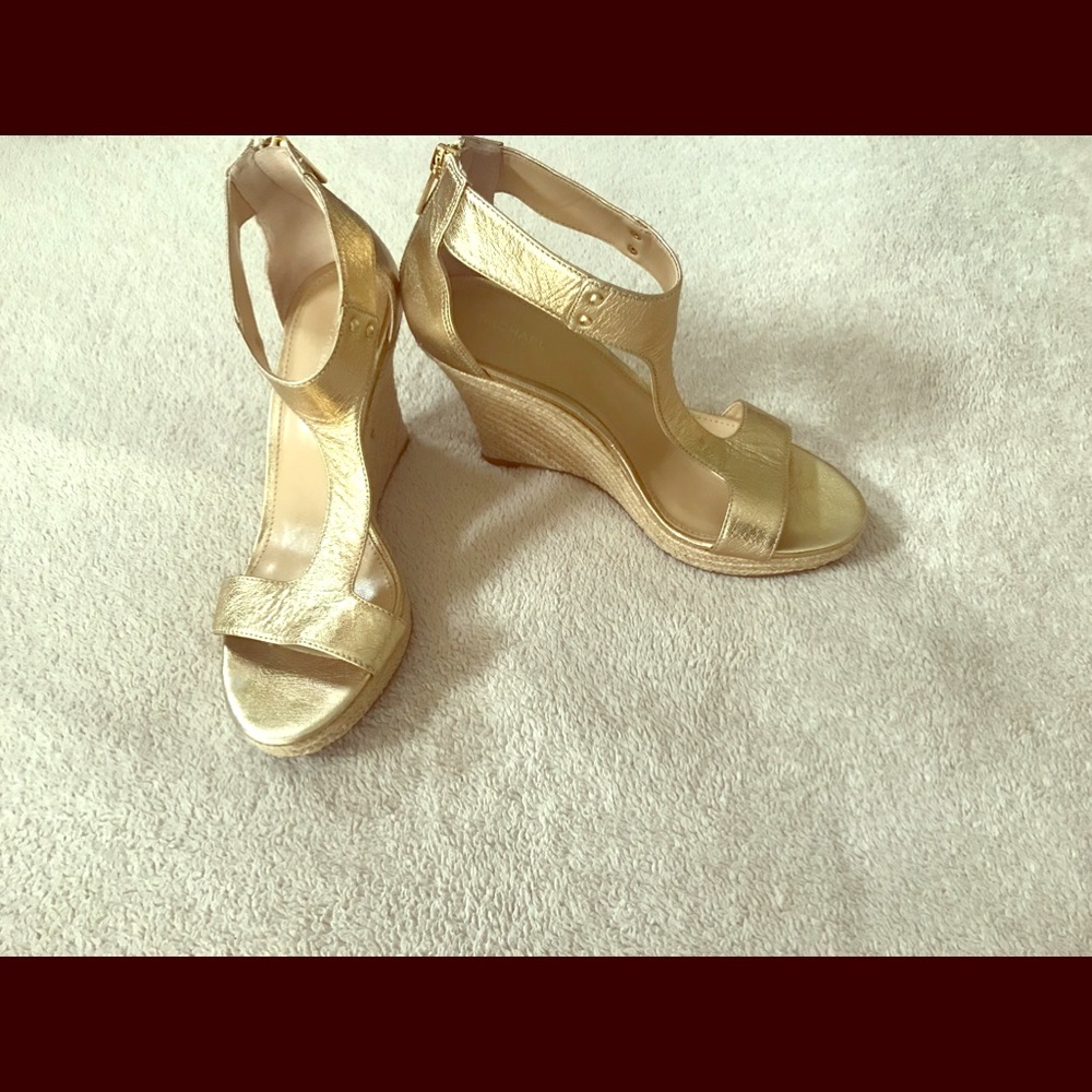Gold Leather Wedge Shoes